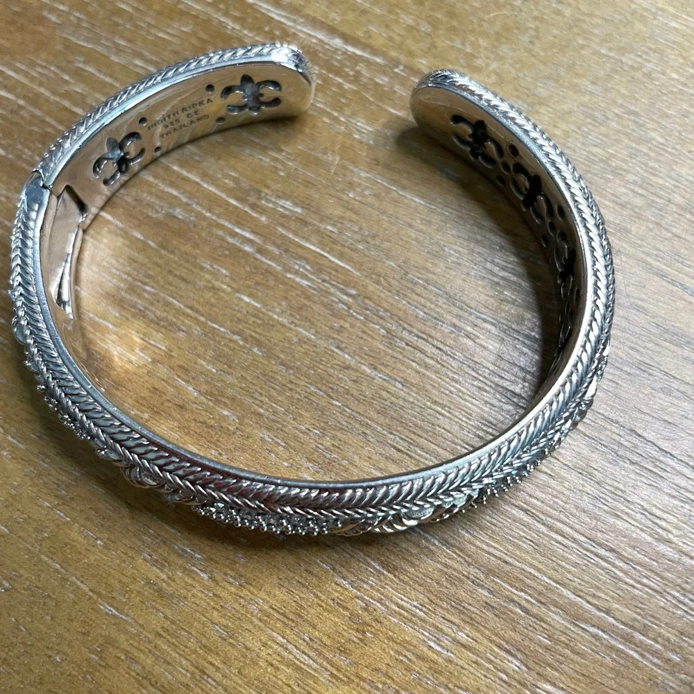 Judith Ripka Sterling Silver Women Cuff Bracelet CZ Hinge